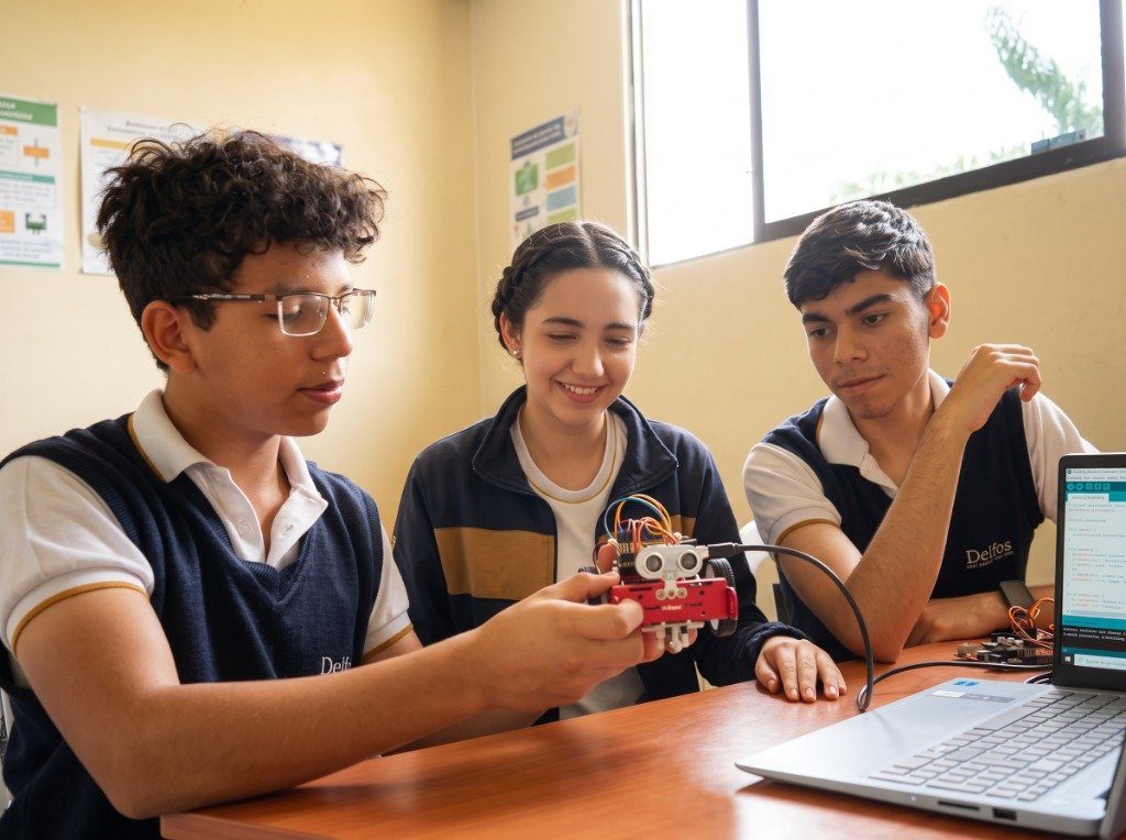 Estudiantes en el Club de Robótica Delfos